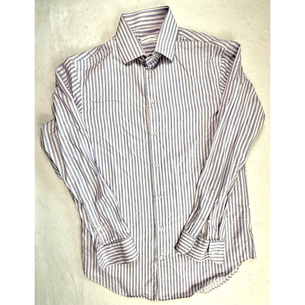 Giorgio Armani dress shirt 15.5/39 pink blue pinstripe Designer Classic Preppy